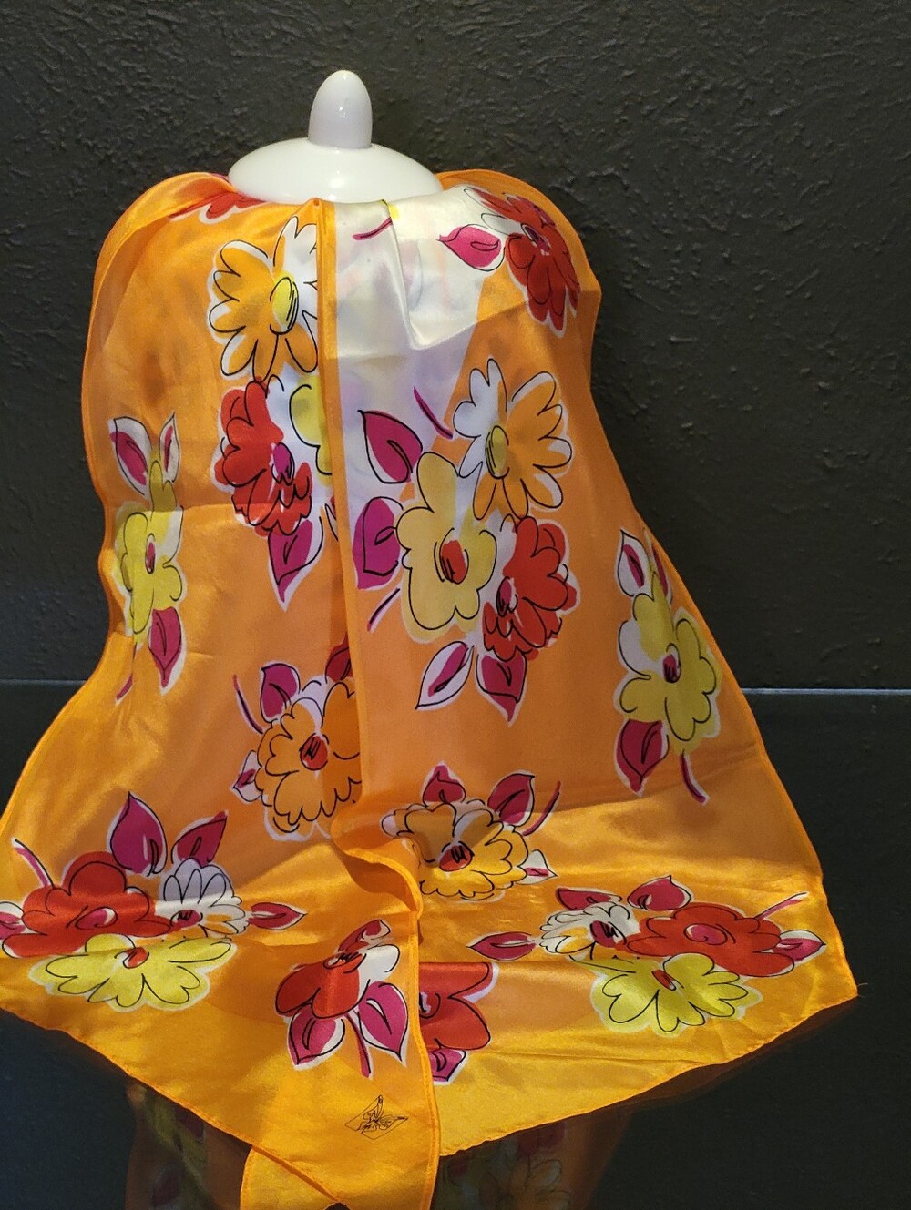 Oscar De La Renta For Accessory Street Rectangular Silk Scarf Orange/Pink